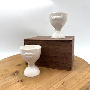 Jonathan Adler Mr. & Mrs. Muse Egg O Cups Whimsical fun white mustache lips uniq